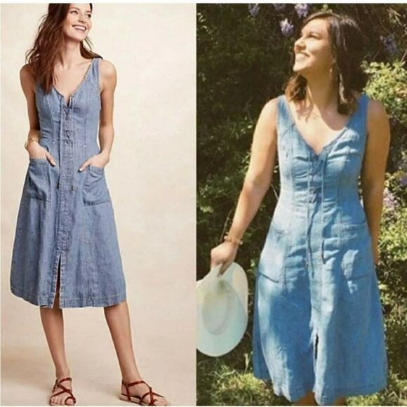 Anthropologie Holding Horses Denim Dress Sz 0 - Picture 1 of 9